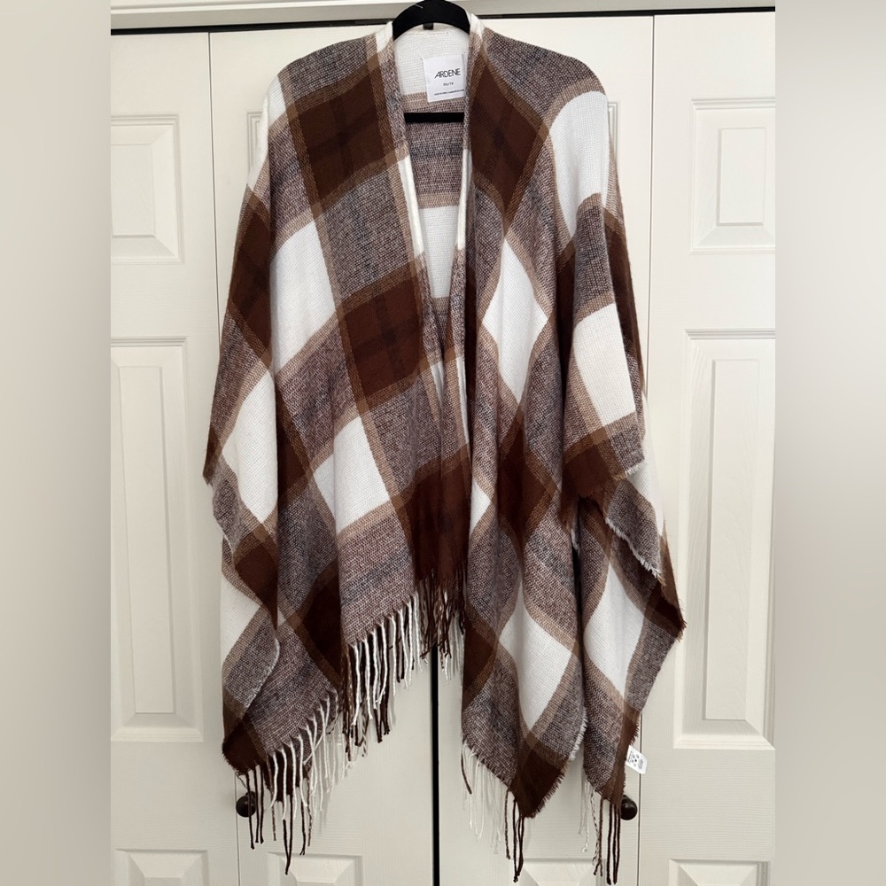 Plaid Brown and White Poncho